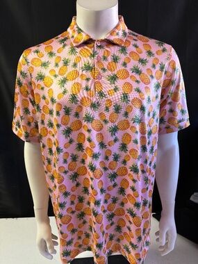 Nice mens large Caddy Cart Pineapple golf polo